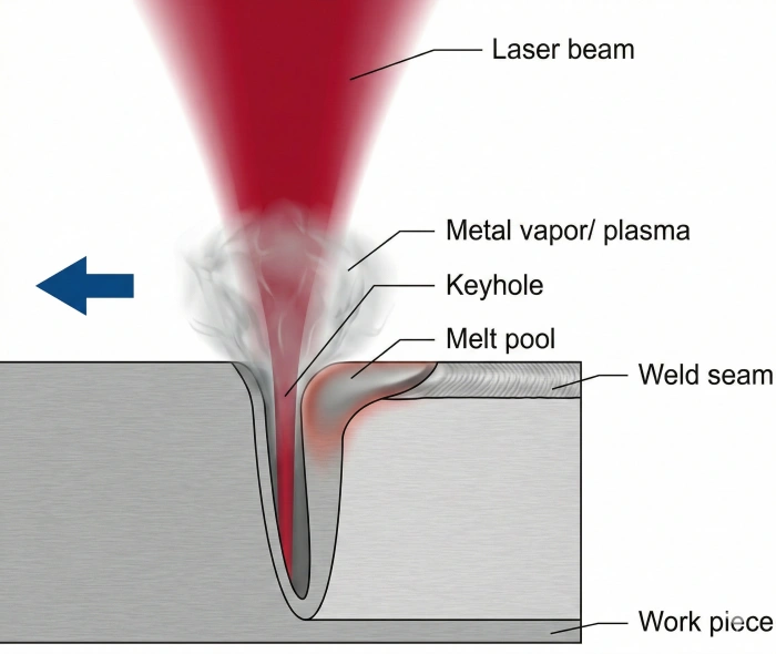 Diagram showing laser welding wire feeder bridging gaps in sheet metal fit-up