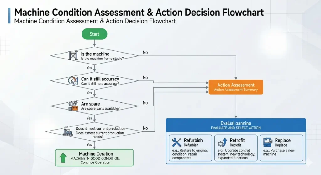 Refurbish retrofit or replace laser cutting machine decision flowchart
