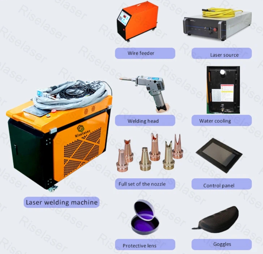 Common laser welder consumables including protective lenses, copper nozzles, illustrating ongoing costs (TCO)