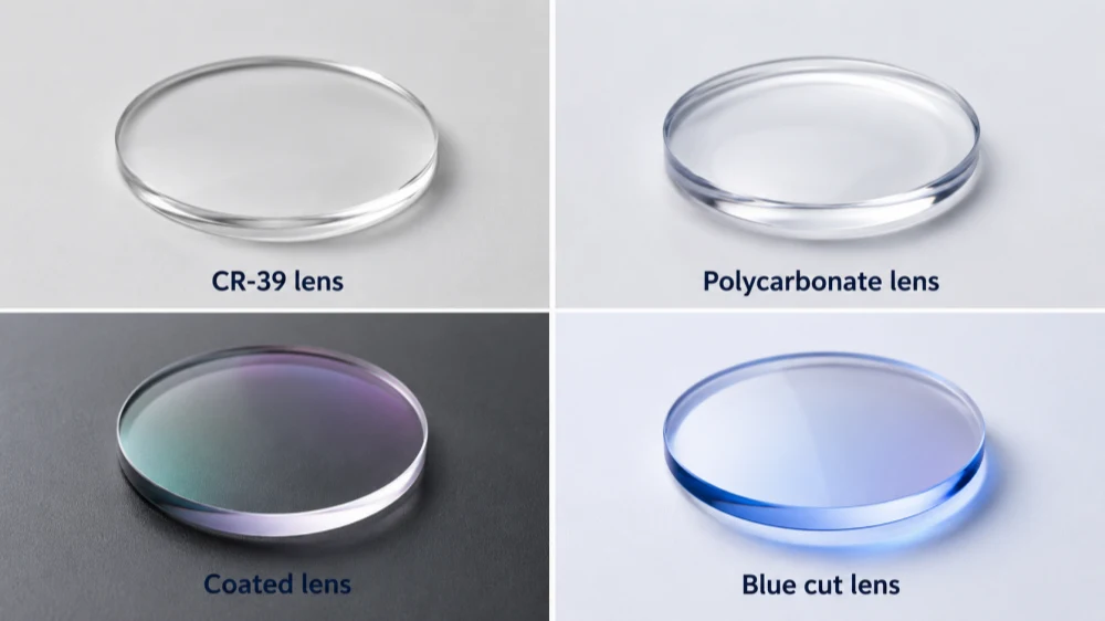 CR-39 polycarbonate coated and blue cut lenses for UV laser marking tests