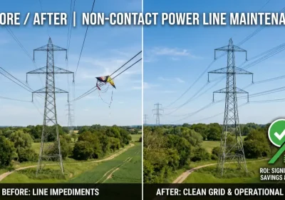 Laser obstacle removal machine removes kites from high-voltage power lines.